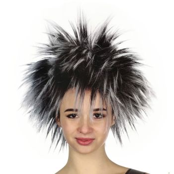 SPIKY WIG Punk Short Costume Party Hair Cosplay Rock Fancy Dress Womens 80s - Black/White