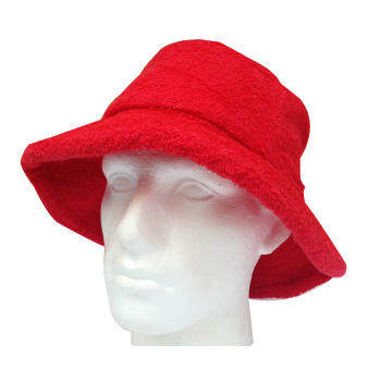 100% Cotton Terry Towelling Bucket Hat Daggy Fishing Camping Lad Cap in Red - Large