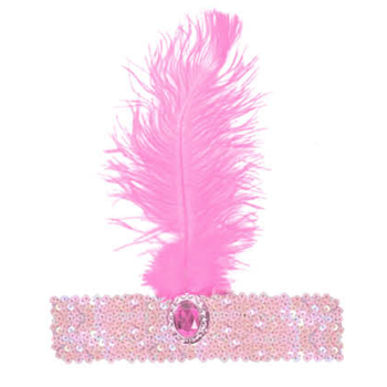 WIDE FLAPPER HEADBAND Feather Sequin Costume Gatsby Charleston Headpiece 1920s - Light Pink