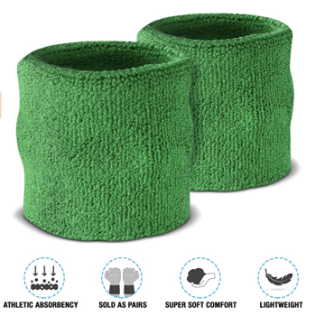 WRISTBAND & HEADBAND SET Tennis Terry Towelling Cotton Sweat Band Team Gym  - Green