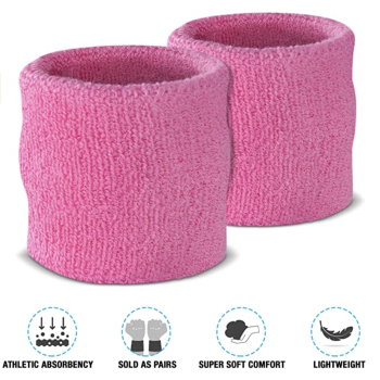 WRISTBAND & HEADBAND SET Tennis Terry Towelling Cotton Sweat Band Team Gym  - Light Pink