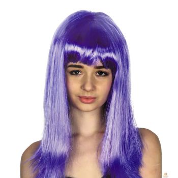 LONG WIG Straight Party Hair Costume Fringe Cosplay Fancy Dress 70cm Womens - Purple (22456)