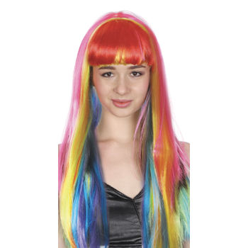 LONG WIG Straight Party Hair Costume Fringe Cosplay Fancy Dress 70cm Womens - Rainbow (22468)