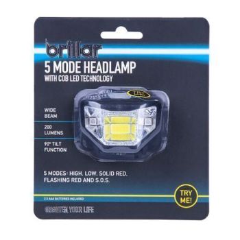 5 Mode Headlamp COB LED Technology Wide Beam Light Adjustable Headband 90 degree Running