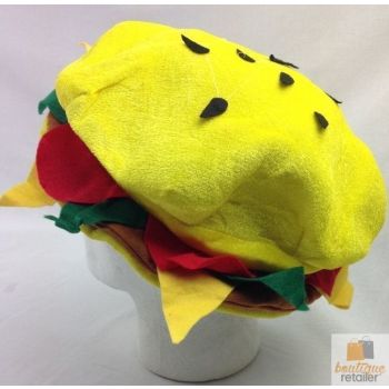 BURGER HAT Costume Party Adult Unisex Novelty Cap Funny Fast Food Hamburger