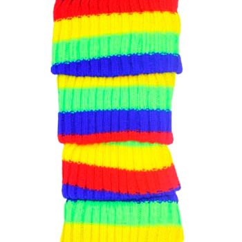 RAINBOW LEG WARMERS High Knitted Womens Neon Party Knit Ankle Socks 80s Dance - Rainbow