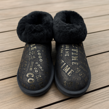 Womens Australian Sheepskin Wool Fur Mini UGG Ankle Boots in Gold Black - 4