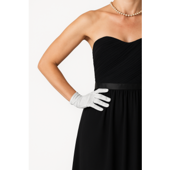 DENTS Wrist Length Satin Evening Gloves Wedding Stretch Formal Bridal in Silver
