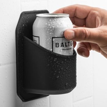 Silicone Shower Beer Holder Wall Mounted Beverage Can Rack Self Adhesive in Black