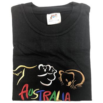 Adult Australia T Shirt Kangaroo Koala 100% Cotton Souvenir Tee Top - Black - XL