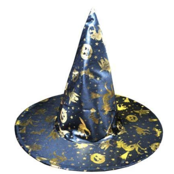 WITCH HAT Gold & Black Halloween Costume Fancy Dress Womens Accessory Wizard