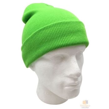 PLAIN FLURO BEANIE Hi Vis Unisex Winter Warm Hat Ski Party Costume Cap Knit - Fluro Green