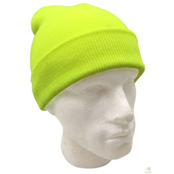 PLAIN FLURO BEANIE Hi Vis Unisex Winter Warm Hat Ski Party Costume Cap Knit - Fluro Yellow