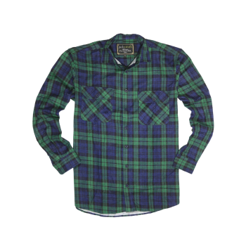 Mens Flannelette Long Sleeve Shirt 100% Cotton Check Authentic Flannel - Full Placket - Green - L
