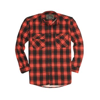 Mens Flannelette Long Sleeve Shirt 100% Cotton Check Authentic Flannel - Full Placket - Red - M