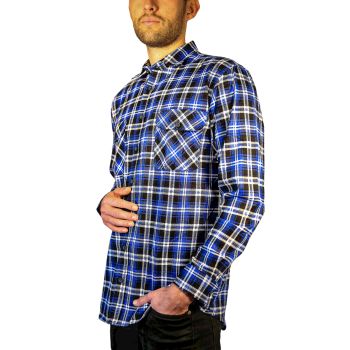Mens 100% Cotton Flannelette Shirt Long Sleeve Check Authentic Flannel - Denim - L