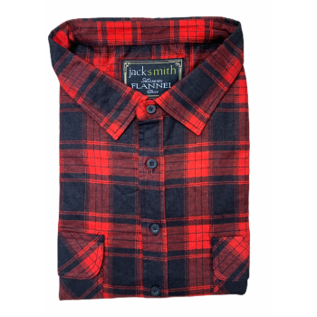 Mens Flannelette Long Sleeve Shirt 100% Cotton Authentic Flannel - Half Placket - Red - 8XL
