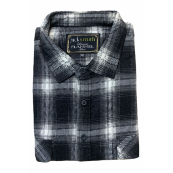 Mens Flannelette Long Sleeve Shirt 100% Cotton Authentic Flannel - Half Placket - Black - 8XL