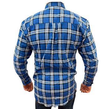 Mens Flannelette Long Sleeve Pullover Shirt 100% Cotton Flannel - Half Placket - Navy - XL