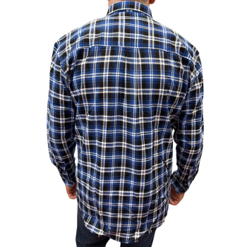 Mens Flannelette Long Sleeve Pullover Shirt 100% Cotton Flannel - Half Placket - Blue/Black - 8XL