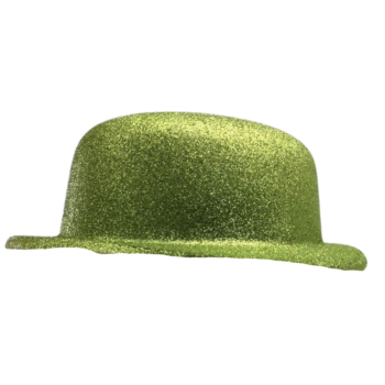 GLITTER BOWLER HAT Fancy Party Plastic Costume Cap Fun Dress Up Sparkle - Lime Green