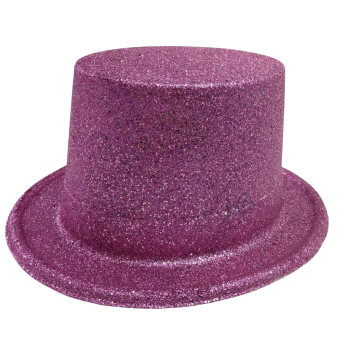 GLITTER TOP HAT Fancy Party Plastic Costume Tall Cap Fun Dress Up Sparkle - Light Pink