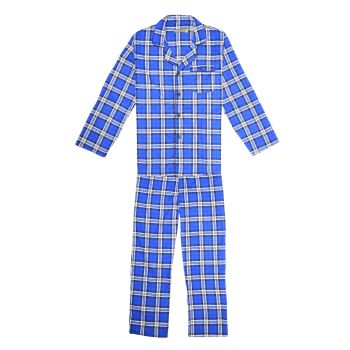 Mens Flannelette Pyjama Set Sleepwear Soft 100% Cotton PJs Two Piece Pajamas - Blue - 3XL