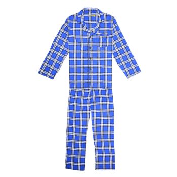 Mens Flannelette Pyjama Set Sleepwear Soft 100% Cotton PJs Two Piece Pajamas - Blue - 6XL