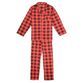 Mens Flannelette Pyjama Set Sleepwear Soft 100% Cotton PJs Two Piece Pajamas - Red - 5XL