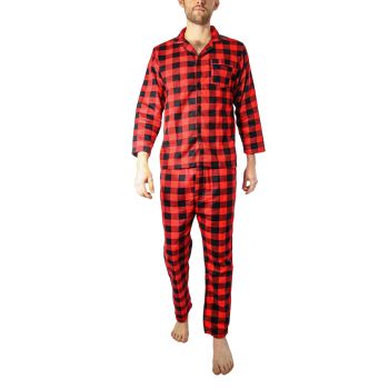 Mens Flannelette Pyjama Set Sleepwear Soft 100% Cotton PJs Two Piece Pajamas - Red - 6XL