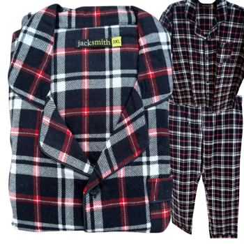 Mens Plus Size Flannelette Pyjamas 100% Cotton PJs Set Top Pants in Red Check - 5XL
