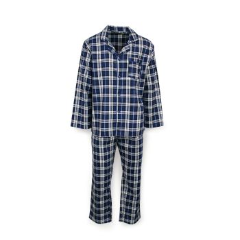 Mens Flannelette Pyjama Set Sleepwear Soft 100% Cotton PJs - Blue Check - 5XL