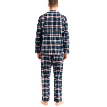 Mens Flannelette Pyjama Set Sleepwear Soft 100% Cotton PJs Two Piece - Navy/Red Check - S