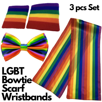 3pcs Set LGBT Rainbow Stripe Tie + Scarf + Wristbands Gay Pride Lesbian Party