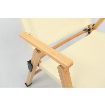 4x Bamboo Canvas Foldable Outdoor Camping Chair Wooden Picnic Park - Khaki/Beige