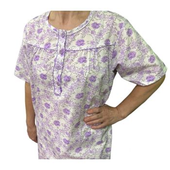 Womens 100% Cotton Short Sleeve Nightie Gown Night Sleepwear Pyjamas PJ Pajamas - Lilac - 14