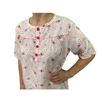 Womens 100% Cotton Short Sleeve Nightie Gown Night Sleepwear Pyjamas PJ Pajamas - Pink - 14