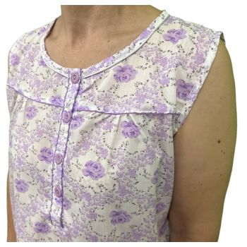 Womens 100% Cotton Sleeveless Nightie Gown Night Dress Pyjamas PJ Pajamas Sleep - Lilac - 16