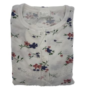 Womens Ladies Cotton Nightie Night Gown Slip Petticoat PJs Sleepwear Dress - White/Pink - 14