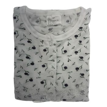 Womens Ladies Cotton Nightie Night Gown Slip Petticoat PJs Sleepwear Dress - White/Purple - 12