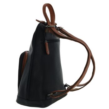 Milleni Genuine Italian Leather Soft Nappa Leather Backpack Bag Travel - Black/Cognac