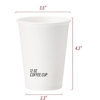 1000x 12oz Premium Paper Coffee Cups in White Bulk Wax Free Extra Strong in White