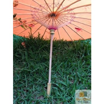 PARASOL UMBRELLA Chinese Japanese Bamboo Flower Pattern Fabric 80cm Diameter - Orange