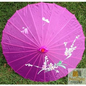 PARASOL UMBRELLA Chinese Japanese Bamboo Flower Pattern Fabric 80cm Diameter - Purple