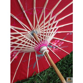 PARASOL UMBRELLA Chinese Japanese Bamboo Flower Pattern Fabric 80cm Diameter - Red