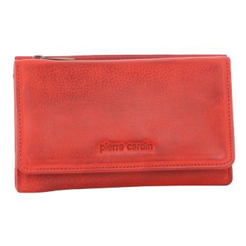 Pierre Cardin Womens Soft Italian Leather RFID Purse Wallet Rustic Trifold - Red