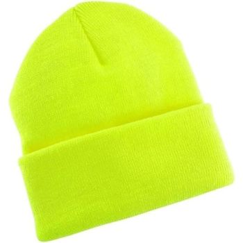 PLAIN BEANIE Unisex Mens Womens Winter Warm Hat Ski Cap Knit One Size - Fluro Yellow