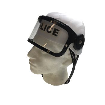 POLICE HAT Plastic Helmet Cap Costume Party w Strap Clear Visor - White