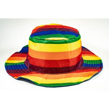 Rainbow Terry Towelling Bucket Hat Gay Lesbian Mardi Gras Party Cap LGBT - Reversible - Small (54cm)