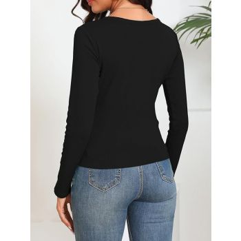 Womens Thermal Cotton Long Sleeve Spencer Tops Long Sleeve Underwear in Black - 12-14